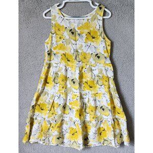 Valentina Naldi Women's M Sleeveless Tiered Dress 100% Linen Floral Yellow Italy
